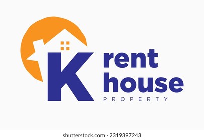 letter K house and sun vector design element for real estate logo or realty exhibition