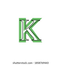 icono de letra K con borde negro en silueta verde, estilo ambientalmente sostenible