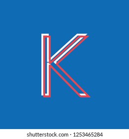 letter K icon constructed with lines, notice effect neon vector