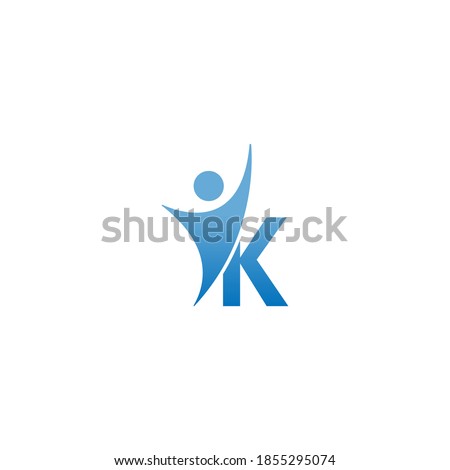 Letter K  icon logo with abstrac sucsess man in front, alphabet logo icon creative design illustration