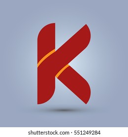 Letter K icon and logo template.  New Flat design and elegant typographic concept. Two line yellow. red