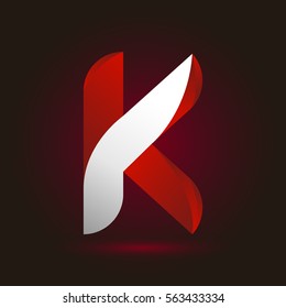 Letter K icon and logo template.  New design and elegant typographic concept. twisted, red and white