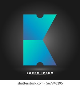 Letter K icon and logo template. Flat and elegant typographic. paper concept. gradient blue and green