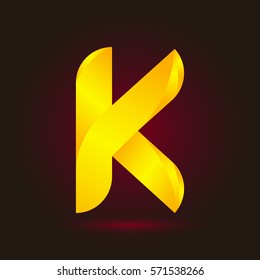 Letter K icon and logo template.  New design and elegant typographic concept. twisted, yellow