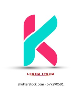Letter K icon and logo template.  New  Flat design and elegant typographic. blue and pink