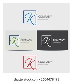 Letter K Icon Monogram, Logo for Corporate Business, Card Mock up in Various Colors