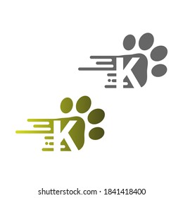 Letter K  icon on paw prints logo design 