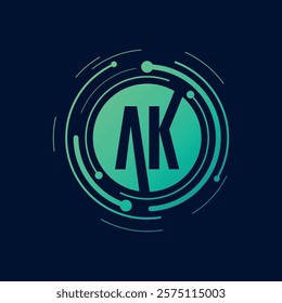 Letter A K Initial Cyber Multimedia Logo