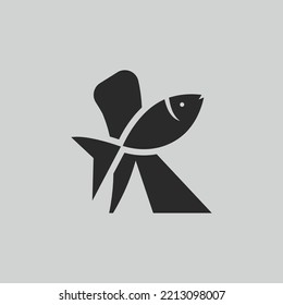 Letter K Initial Fish Logo Design Vector, Flat Style Fish logo design template