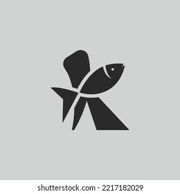 Letter K Initial Fish Logo Design Vector, Flat Style Fish logo design template
