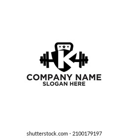 letter K initial in kettlebell for fitness with shield logo icon vector template