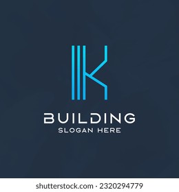 Letter K initial with modern building element logo design template