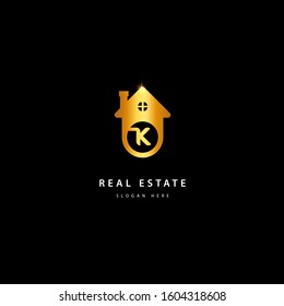 Letter K Initial Real estate logo. gold color vector
