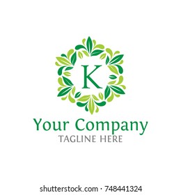 Letter K initials logo. Luxury abc leaf logotype.