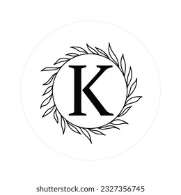 Letter "K" Initials with Round Floral Frames, Vector Monogram Logo, Cricut File