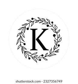 Letter "K" Initials with Round Floral Frames, Vector Monogram Logo, Cricut File