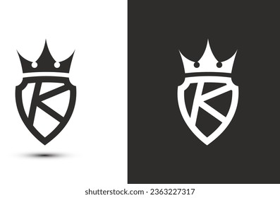 letter K initials signature logotype. Elegant logo icon vector design. Luxury shield crown sign.