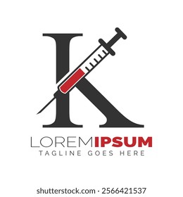 Letter K Injection Logo Design. Alphabet K Syringe icon illustration