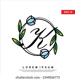 letter k inside floral frame logo. modern icon, template design