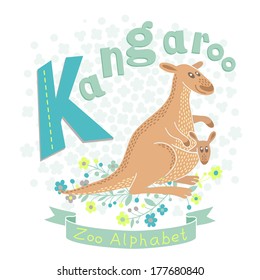 Letter K - Kangaroo. Alphabet with cute animals. Vector illustration.