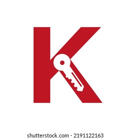 Letter K Key Logo Combine With House Locker Key For Real Estate and House Rental Symbol Vector Template