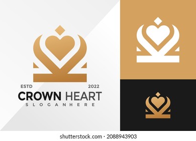 Letter K King Crown Heart Logo Design Vector illustration template