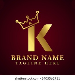 letter K and king icon with gold color vector illustration.