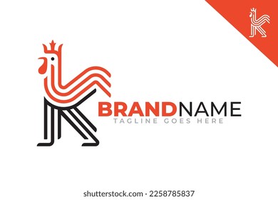 Letter K King Rooster Logo vector illustration