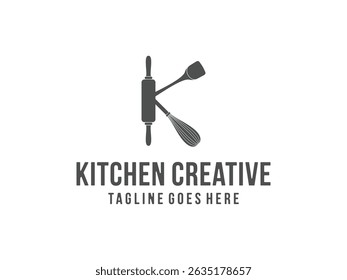 letter K kitchen logo design, vector, isolated on transparent background