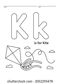 Letter K Kite Alphabet Learning Worksheet Stock Vector (Royalty Free ...