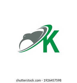 Letter K with kiwi bird logo icon design vector illustration