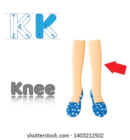 Letter K Knee English Alphabet Tracing Coloring book page.