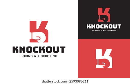 Letter K Knockout with Boxing Glove Logo Design Template. Suitable for Sports, Boxing, Kickboxing, Gym, Fitness, Training Center, MMA Academy, Martial Arts Dojo, Fighter, Sportswear, etc