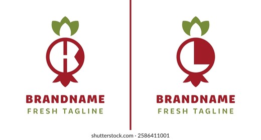 Letter K and L Pomegranate Logo, symbolizes freshness, beauty, and nature