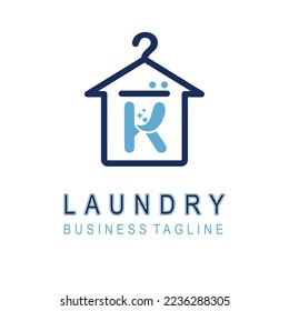 Letter K for Laundry Business Logo Design Idea Template with House and Hanger Icon. Dry Cleaning Clothes Wash Machine