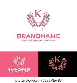 Letter K Laurel Love Logo, suitable for business related to Laurel and Love with K initial.