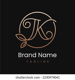 Letter K Leaf Elegant Luxury Logo Design in Circle