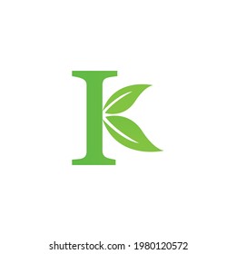Letter K and Leaf Green Logo Template design vector