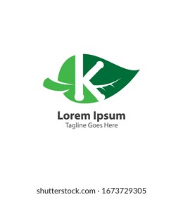 Letter K with leaf logo concept template design symbol