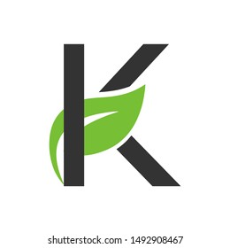 letter K with leaf logo vector