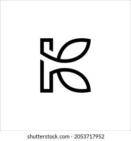 Letter K and leaf logo vector in black color