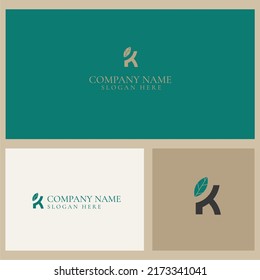 Letter K with leaf logo vector concept element; Letter K logo with organic leaf. Best of letter K nature logo concept for your business.