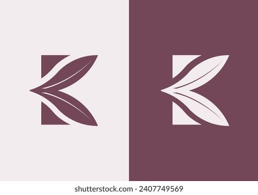  letter K with leaf logo vector concept element, letter K logo with Organic leaf  k