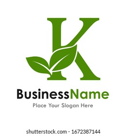Letter K with leaf vector logo template. Suitable for business, web, natural and design