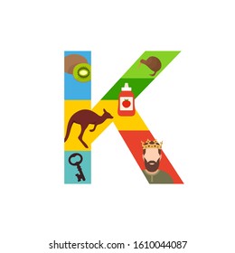 Letter K learning poster for kids. Alphabet for preschool and primary school education.