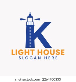 Letter K Light House Logo Vector Concept. Light House Logotype
