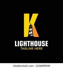 Letter K Lighthouse Logo Design Template Inspiration, Vector Illustration.