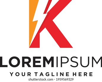 Letter K lightning electric logo