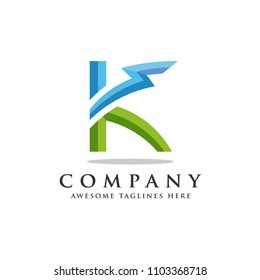 Letter K lightning logo icon design template elements, flash letter K logo vector