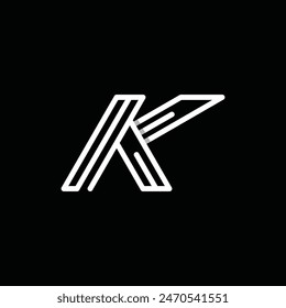 Plantilla de diseño de logotipo simple de la línea de la letra K, logotipo en fondo negro
